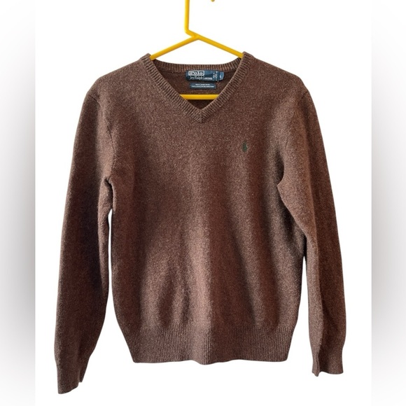 Ralph Lauren Lambswool V-Neck Sweater Men’s Large Brown Academia Preppy - Picture 9 of 9